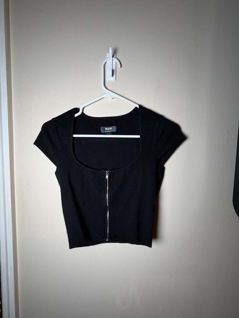 Maeve By Anthropologie Fitted Zip-Front Crop Sweater XX-Small Black